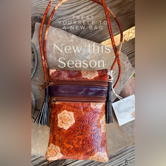 Western Leather Hand painted Crossbody Bag Brown and Tan NWT - Picture 3 of 14